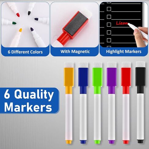 4 Pcs Acrylic Magnetic Dry Erase Board for Fridge 11.81"x7.87" Clear Magnetic Calendar to Do List Whiteboard for Refrigerator Meal Planner Menu with Board Eraser Pen Holder and 6 Markers in Saudi Arabia