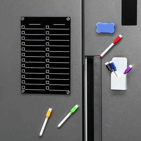4 Pcs Acrylic Magnetic Dry Erase Board for Fridge 11.81"x7.87" Clear Magnetic Calendar to Do List Whiteboard for Refrigerator Meal Planner Menu with Board Eraser Pen Holder and 6 Markers in Saudi Arabia