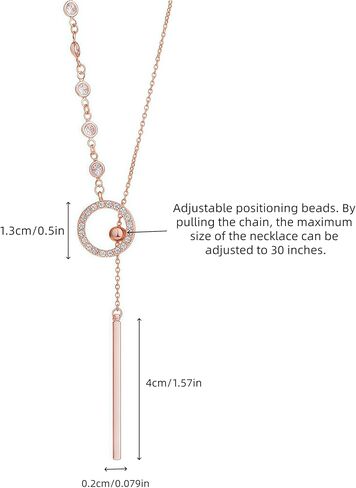Rose Gold/White GOLDSweater Chain Y-Necklace for Women, Adjustable Length with Sparkling Crystal Ring & Minimalist Bar Pendant – Elegant Daily & Gift Jewelry in Saudi Arabia