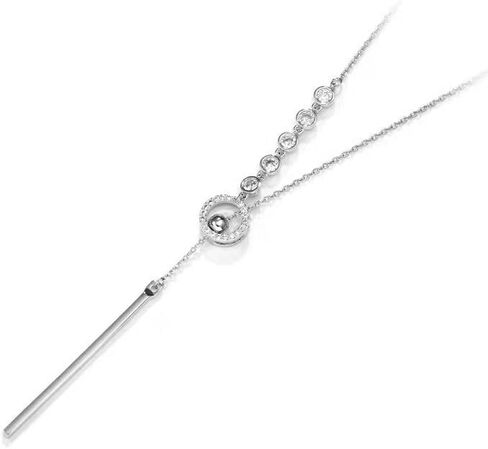 Rose Gold/White GOLDSweater Chain Y-Necklace for Women, Adjustable Length with Sparkling Crystal Ring & Minimalist Bar Pendant – Elegant Daily & Gift Jewelry in Saudi Arabia