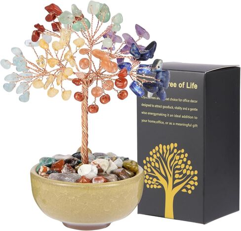 7 Chakra Crystal Tree with Ceramic Base,Natural Gemstone Feng Shui Money Tree for Wealth,Good Luck & Positive Energy,Handmade 5 Inch Healing Abundance Bonsai for Home Office Decor in Kuwait