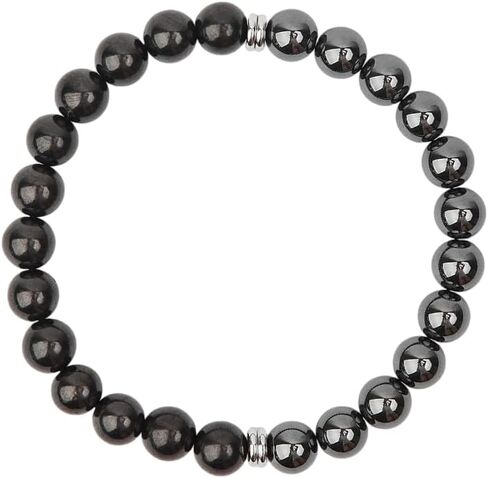 Karelian Heritage Black Shungite Stone Beaded Bracelet Wolf Charm for Men | Natural HealingMen's Spiritual Jewelry SB170L in Saudi Arabia