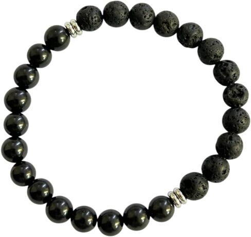 Karelian Heritage Black Shungite Stone Beaded Bracelet Wolf Charm for Men | Natural HealingMen's Spiritual Jewelry SB170L in Saudi Arabia