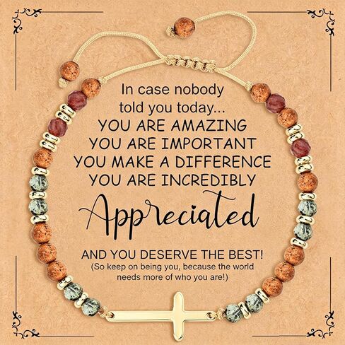 Christian Cross Beaded Bracelet for Women -Inspirational Healing Natural Stone Bracelets,Thinking of You Get Well Soon Encouragement Gifts for Friend Sister in Saudi Arabia