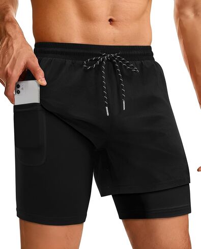 Mens Running Athletic Shorts with Zipper Pocket 5" Quick Dry 2 in 1 Liner Gym Sport Basketball Workout Swim in Saudi Arabia