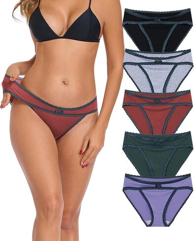 ANLIQI Womens Modal Underwear Bikini Lace Trim Hipster Panties Pack Soft Low Rise Breathable Undies Stretch Ladies Briefs in Saudi Arabia