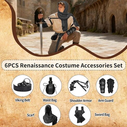 6Pcs Renaissance Accessories, Medieval Costume Accessories Set Viking Belt, Shoulder Armor, Bracers for Cosplay in Saudi Arabia