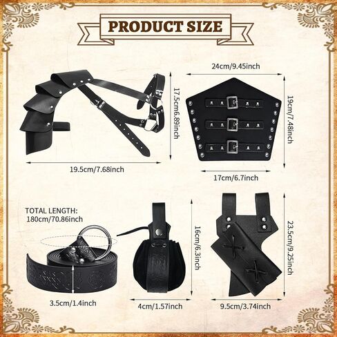 6Pcs Renaissance Accessories, Medieval Costume Accessories Set Viking Belt, Shoulder Armor, Bracers for Cosplay in Saudi Arabia