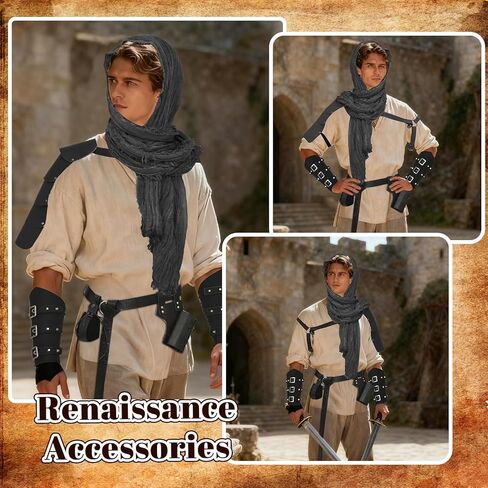 6Pcs Renaissance Accessories, Medieval Costume Accessories Set Viking Belt, Shoulder Armor, Bracers for Cosplay in Saudi Arabia
