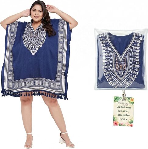 Oussum قصيرة قفطان تونك القمم حجم كبير البوليستر الأفريقية Dashiki شرابات فستان الصيف ملابس الشاطئ ملابس المنتجع للسيدات in Kuwait