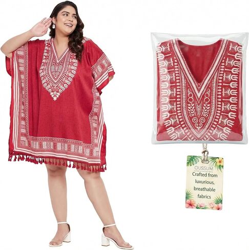 Oussum قصيرة قفطان تونك القمم حجم كبير البوليستر الأفريقية Dashiki شرابات فستان الصيف ملابس الشاطئ ملابس المنتجع للسيدات in Kuwait