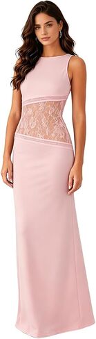 فستان نسائي مثير بدون ظهر شبكي من الدانتيل الشفاف بدون أكمام شفاف من خلال فستان طويل ماكسي مناسب للحفلات والنوادي in Kuwait