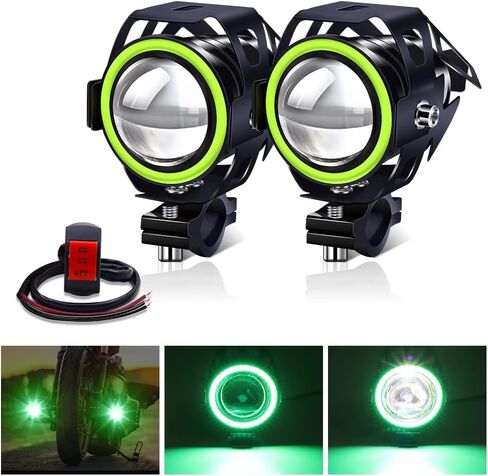 Biqing motorcycle driving lights led with 4 modes - universal U7 motorcycle auxiliary lights with white halo ring, stroboscopic - with High Low Beam Strobe in Saudi Arabia