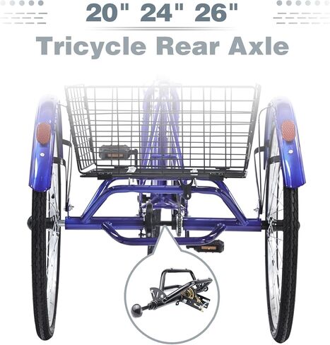 WEEROCK 20" 24" 26" Tricycle Rear Axle Tricycle Conversion Kit Single Speed/ 7 Speeds for 20 24 26 Inch Adult Tricycle, Trike, 3 Wheel Bikes，Black in Saudi Arabia
