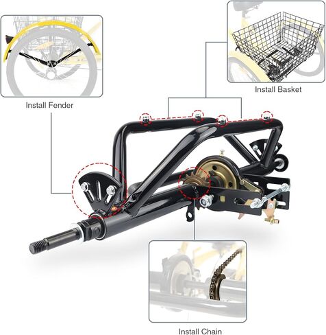 WEEROCK 20" 24" 26" Tricycle Rear Axle Tricycle Conversion Kit Single Speed/ 7 Speeds for 20 24 26 Inch Adult Tricycle, Trike, 3 Wheel Bikes，Black in Saudi Arabia