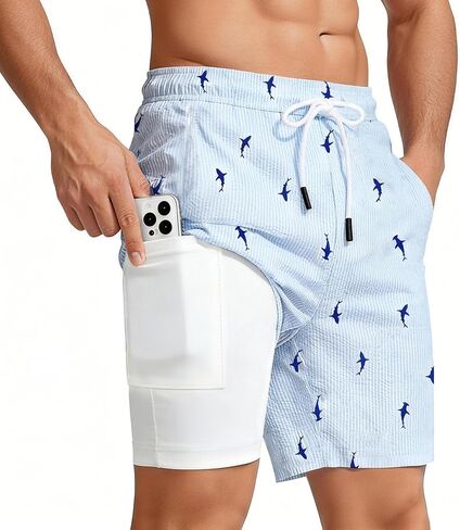 Men’s Swim Trunks with Compression Liner Quick-Dry Water-Resistant Board Shorts with Zipper Pockets, S-XXL in Saudi Arabia