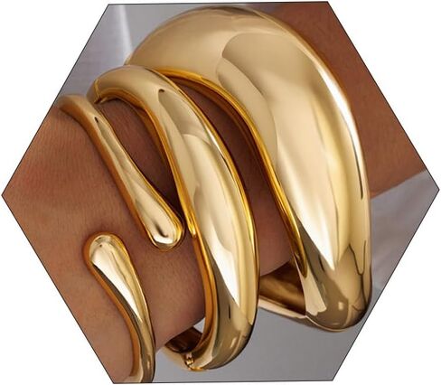 Chunky Gold Bangle Bracelets for Women, 14k Gold Plated Trendy Stackable Bangles Set, Dainty Cuff Bracelet Stack Jewelry for Gifts in Saudi Arabia