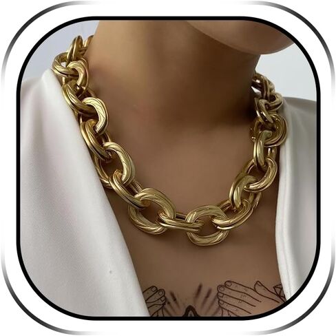 Chunky Gold Necklace Dainty Statement Necklace for Women Choker Necklaces Exaggerated Ethnic Necklaces Punk Gold Accessories Trendy Stuff in Saudi Arabia