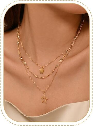 Y2k Layered Star Necklaces for Women Dainty Star Stackable Necklace Trendy Jewelry Gifts in Saudi Arabia