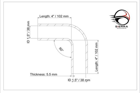 1.5" (38mm) Silicone High Performance 4-Ply 90 Degree Elbow Transition Coupler for Turbo/Intercooler/Intake Piping, Length 4 inch, Thickness 5.5mm (Red) in Kuwait