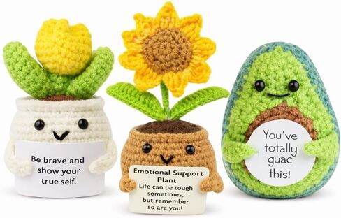 L&Y USA Positive Plant Crochet Keychains 3 Pack - Cute Plant Keychains with Uplifting Messages, Positive Affirmation Keychains, Inspirational Motivational Keychain Gift - Option 1 in Saudi Arabia