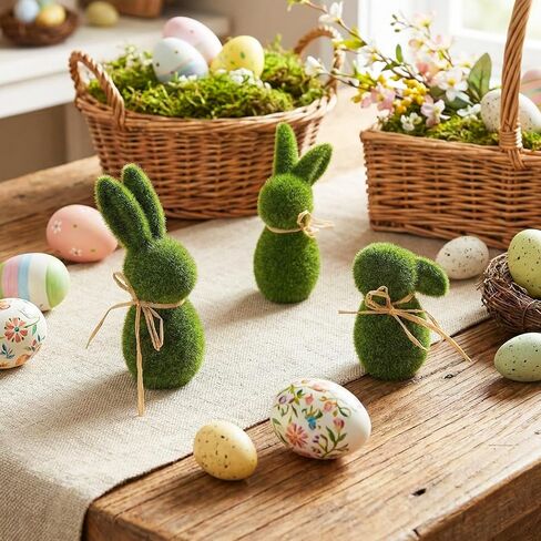 Set of 3 Easter Bunny Figurine, Resin Wildflower Bunny Decorations for Home Indoor, Spring Rabbit Small Statue Living Room Table Centerpieces Mantel Tiered Tray Shelf Office Desk Top Decor in Saudi Arabia