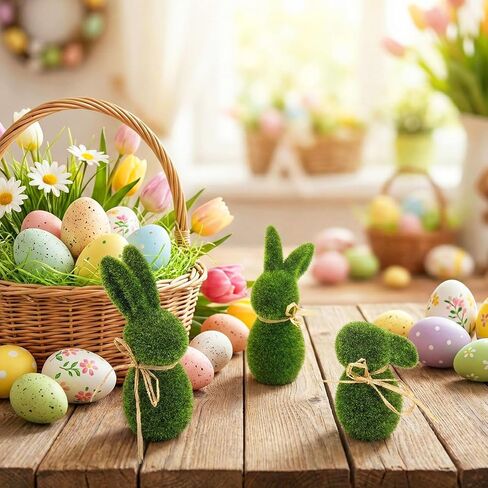 Set of 3 Easter Bunny Figurine, Resin Wildflower Bunny Decorations for Home Indoor, Spring Rabbit Small Statue Living Room Table Centerpieces Mantel Tiered Tray Shelf Office Desk Top Decor in Saudi Arabia