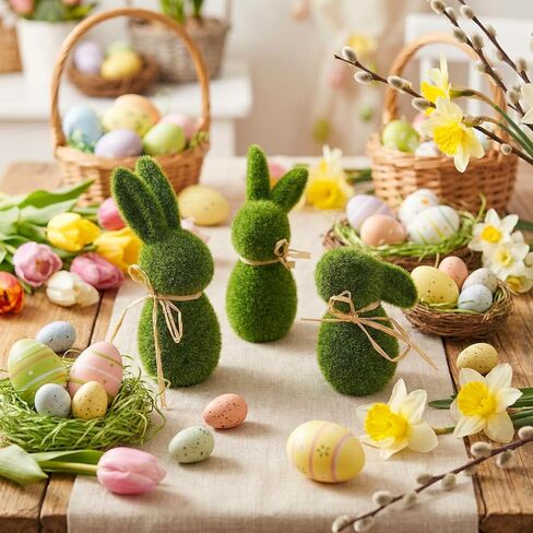 Set of 3 Easter Bunny Figurine, Resin Wildflower Bunny Decorations for Home Indoor, Spring Rabbit Small Statue Living Room Table Centerpieces Mantel Tiered Tray Shelf Office Desk Top Decor in Saudi Arabia