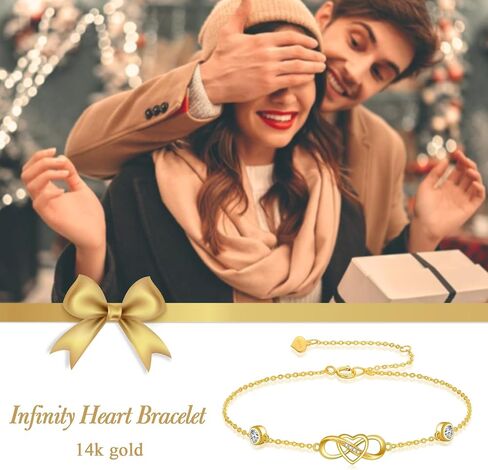 Real 14K Gold Infinity Bracelet for Women Solid Gold Infinity Moissanite Jewelry Valentines Day Mothers Day Gifts for Her in Saudi Arabia
