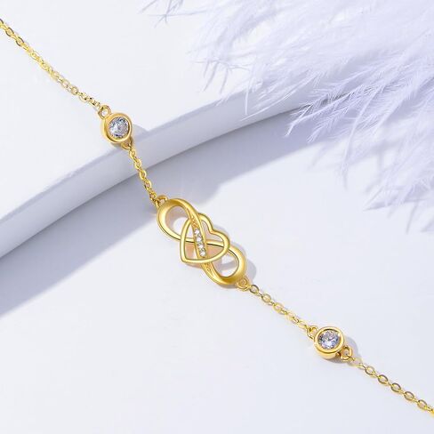 Real 14K Gold Infinity Bracelet for Women Solid Gold Infinity Moissanite Jewelry Valentines Day Mothers Day Gifts for Her in Saudi Arabia