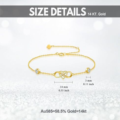 Real 14K Gold Infinity Bracelet for Women Solid Gold Infinity Moissanite Jewelry Valentines Day Mothers Day Gifts for Her in Saudi Arabia