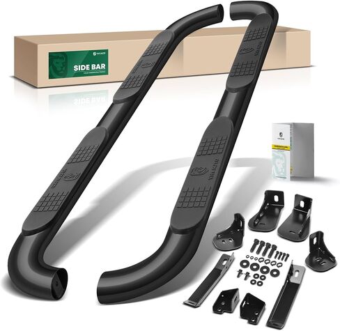 YHTAUTO 3 بوصات للجري بخطوات جانبية متوافقة مع Chevy Silverado & GMC Sierra 1500/2500 HD/3500 HD 2001-2019 Crew Cab 4 أبواب فقط، مسحوق أسود من الفولاذ الكربوني المستدير، قضبان جانبية لكابينة الشاحنة in Kuwait
