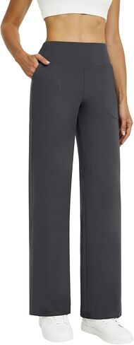 سراويل اليوغا النسائية مع جيوب واسعة الساق، عالية الخصر فضفاضة تمتد سروال فستان غير رسمي تجريب السفر in Kuwait