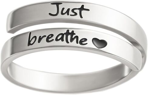 خاتم Just Breathe للنساء، خاتم قلب قابل للتعديل، حلقات شفاء حلزونية من الفولاذ المقاوم للصدأ، هدية ملهمة وقلبية in Kuwait