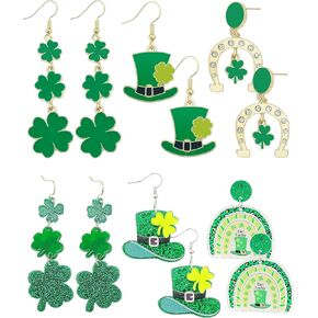 St Patricks Day Shamrock Earrings for Women,6 Pairs Trendy Green Irish Clover Dangle Earring Accessories for Women Pattys Jewelry in Saudi Arabia