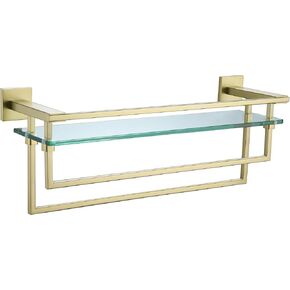 LANC Bathroom Shelves - 20 Inch Floating Tempered Glass Shelf with 2 Towel Rails for Modern Shower Bath Storage - Wall Mounted Stainless Steel Brushed Nickel, A7617BN in Saudi Arabia