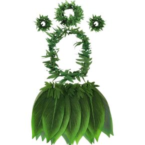 تنورة على شكل أوراق شجر تنانير حولا العشب للبالغين والأطفال أساور على شكل أوراق خضراء من Leis عصابة رأس ملابس هاواي لوا للسيدات للحفلات والكبار in Kuwait