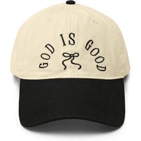 Jesus God is Good Bow Hat Women Christian Faith Religious Hats Embroidered Adjustable Cotton Baseball Cap(White Black) in Saudi Arabia