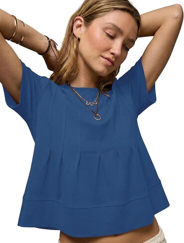 LOMON Spring Peplum Tops for Women Babydoll Pleated Short Sleeve Crop Cotton Shirts Blouses Trendy Casual Clothing 2026 in Saudi Arabia