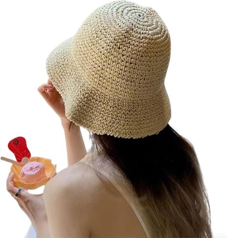 Womens Floppy Beach Straw Hats Wide Brim Crotchet Sun Hat Foldable Packable Summer Outdoor Vacation Travel Straw Hat in Saudi Arabia