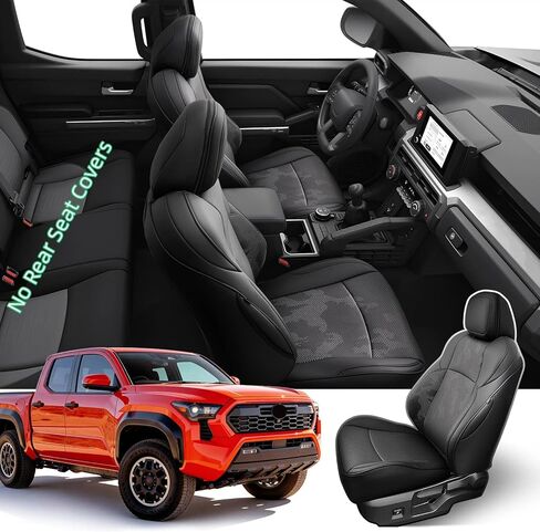 أغطية مقاعد DiffCar® لسيارة Toyota Tacoma 2024 2025 2026، مجموعة كاملة من ملحقات الشاحنات المصنوعة من جلد نابا الصناعي لسيارة Tacoma Double Cab 4th Gen، واقيات مقاعد السيارة تناسب الصف الخلفي الأمامي حسب الطلب، أسود مموه in Kuwait