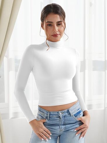 Long Sleeve Workout Crop Mock Thermal Turtle Neck Double Lined Base Tops Shirts Women Sariah Y2k Undershirt in Saudi Arabia