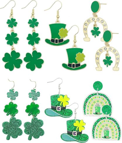 St Patricks Day Shamrock Earrings for Women,6 Pairs Trendy Green Irish Clover Dangle Earring Accessories for Women Pattys Jewelry in Saudi Arabia