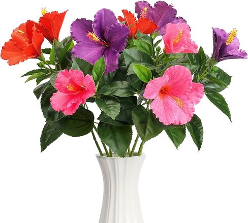 30in Silk Artificial Hibiscus Flowers 3PCS Fake Tropical Hawaii Flowers with Bendable Detachable Stems for Small and Tall Vases Home Wedding Party Decor Red Pink Purple in Saudi Arabia