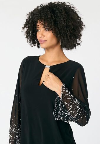 Roaman's Women's Plus Size Mesh Overlay Embellished Top in Saudi Arabia