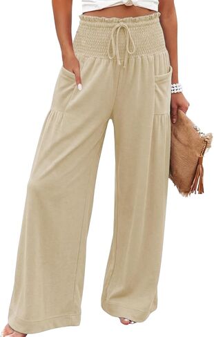 Athlisan Baggy Wide Leg Sweatpants Casual Loose Smocked High Waist Palazzo Pants Lounge Trousers with Pockets in Saudi Arabia