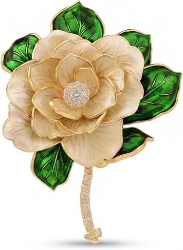 Rhinestone Camellia Brooch Pin – Gold Plated | Charming Gift for Mom & Wife on Thanksgiving, Birthdays & Weddings in Saudi Arabia