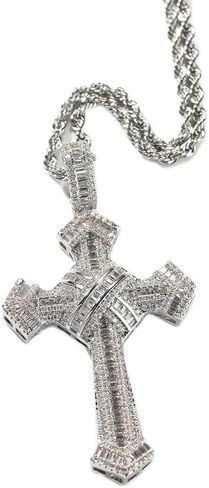 The Jewelers House 14K Gold Over Finish Simulated Diamond Iced Out Holy Jesus Christ Crucifix Cross Custom Religious Christianity Charm Pendant Necklace, Christmas Gift, Free chain in Saudi Arabia