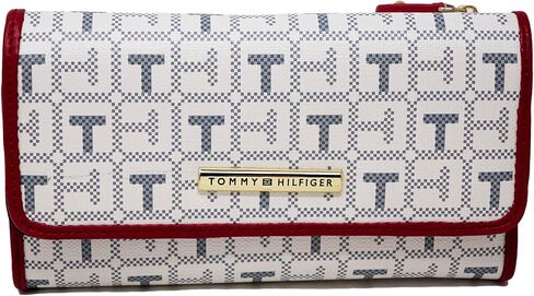Tommy Hilfiger Women's TH Logo Print Checkbook Wallet Clutch Bag - Navy Blue/White in Saudi Arabia