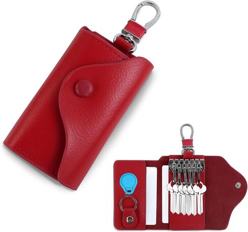 Key Holder Case, Large Capacity Leather Key Case Wallet Multi-Functional Key Bag with 6 Hooks and Snap in Saudi Arabia